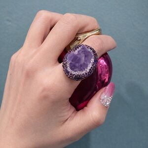 Natural Amethyst Geode Open Ring | Crystal Statement Gold Plated Jewelry